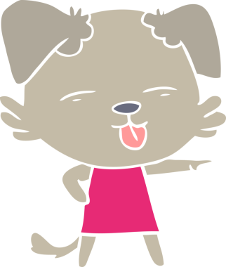 Bir insan tarafından çizilmiş düz renkli çizgi film köpeği.