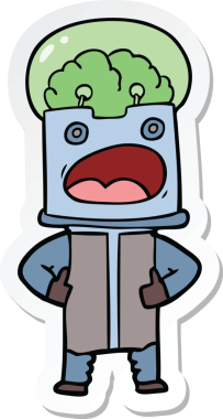 Bir insan tarafından çizilmiş robot karikatür çıkartması.