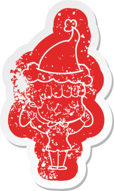 Garip bir çizgi film, ilgisiz bir kadının Noel Baba şapkası takmasının sıkıntılı bir çıkartması.