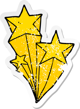 Bir insan tarafından çizilmiş kayan yıldızların hüzünlü çıkartması.