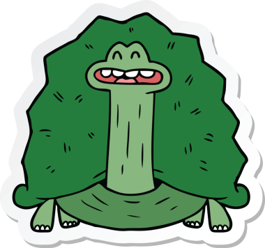 Bir insan tarafından çizilmiş komik bir karikatür kaplumbağasının çıkartması.