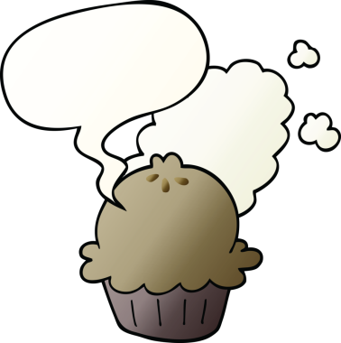 Bir insan tarafından çizilmiş yumuşak eğimli konuşma baloncuklu şirin çizgi film pastası.