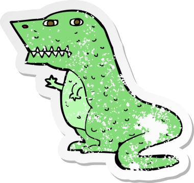 Bir insan tarafından çizilmiş bir karikatür dinozorunun gerilimli çıkartması.