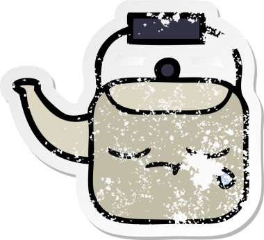 Bir insan tarafından çizilmiş tatlı bir çaydanlığın sıkıntılı çıkartması.