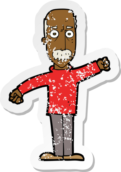 Bir insan tarafından çizilmiş kızgın yaşlı bir adamın gerilmiş çıkartması.