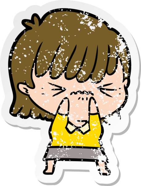 Bir insan tarafından çizilmiş kızgın bir karikatür kızının sıkıntılı çıkartması.