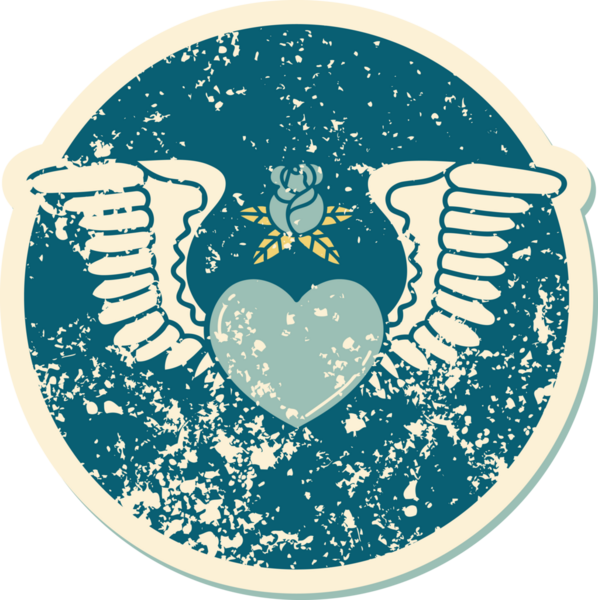 Bir insan tarafından çizilmiş kanatlı bir kalbin sembolik dövmesi.