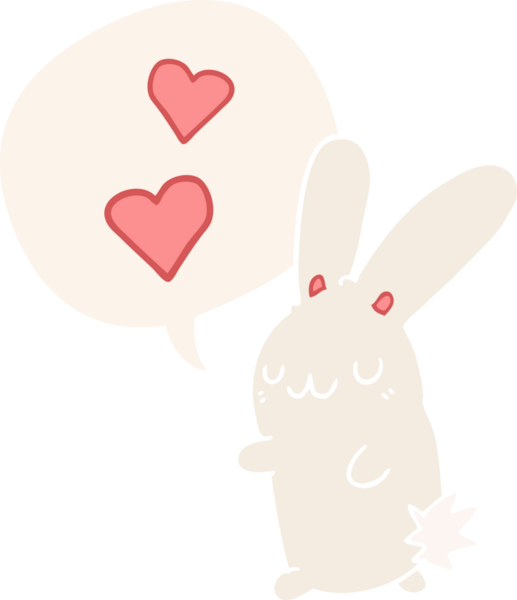 Çizgi film tavşanı konuşma baloncuğuna aşık bir insan tarafından çizilmiş.