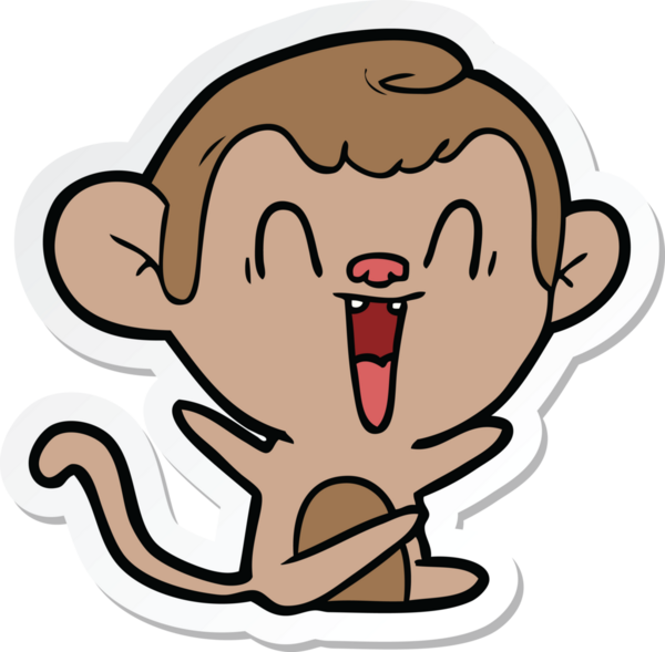 Bir insan tarafından çizilmiş gülen maymun çıkartması.