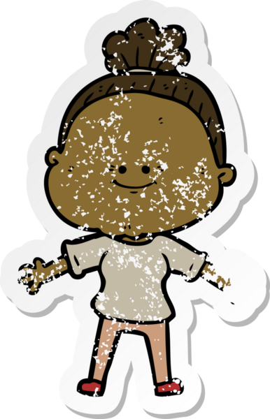 Bir insan tarafından çizilmiş mutlu, yaşlı bir kadının sıkıntılı çıkartması.