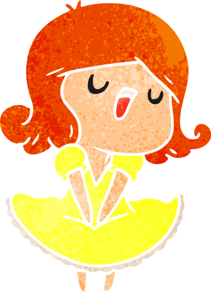 Bir insan tarafından çizilmiş sevimli bir kawai kızının eski çizgi film çizimi.