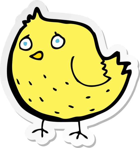 Bir insan tarafından çizilmiş çizgi film kuşunun çıkartması.