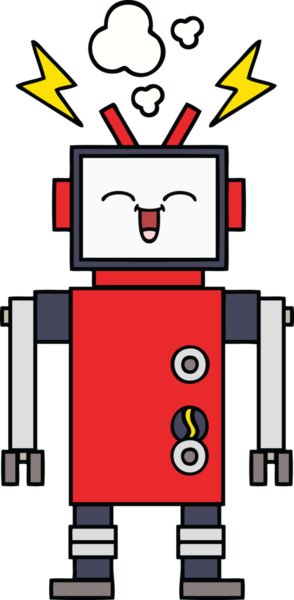 Bir insan tarafından çizilmiş sevimli bir robot karikatürü.