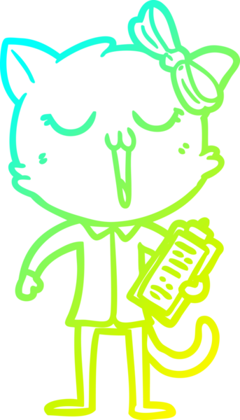 Bir insan tarafından çizilen çizgi film kedisinin soğuk gradyan çizgisi.