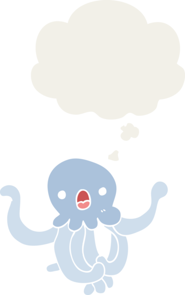 Düşünce baloncuğu olan denizanası çizgi filmi bir insan tarafından çizilmiş.