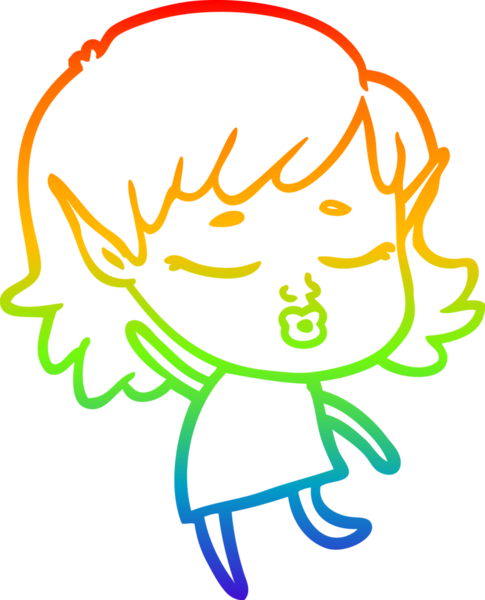 Gökkuşağı gradyan çizgisi bir insan tarafından çizilmiş güzel bir elf kızının çizimi.