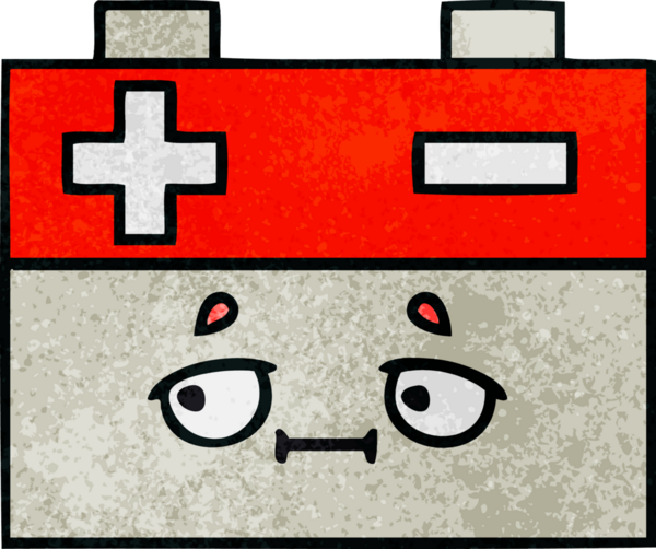 Bir insan tarafından çizilmiş bir araba aküsünün retro grunge desen karikatürü