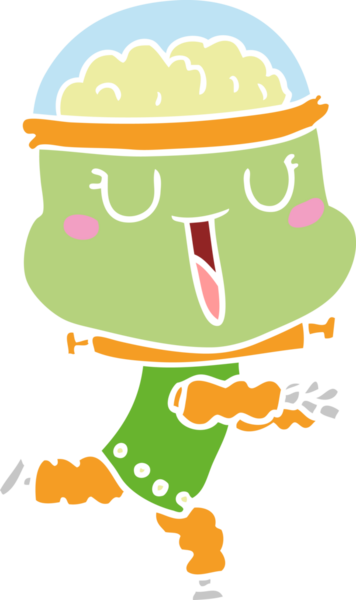 Bir insan tarafından çizilen mutlu düz renkli çizgi film robotu