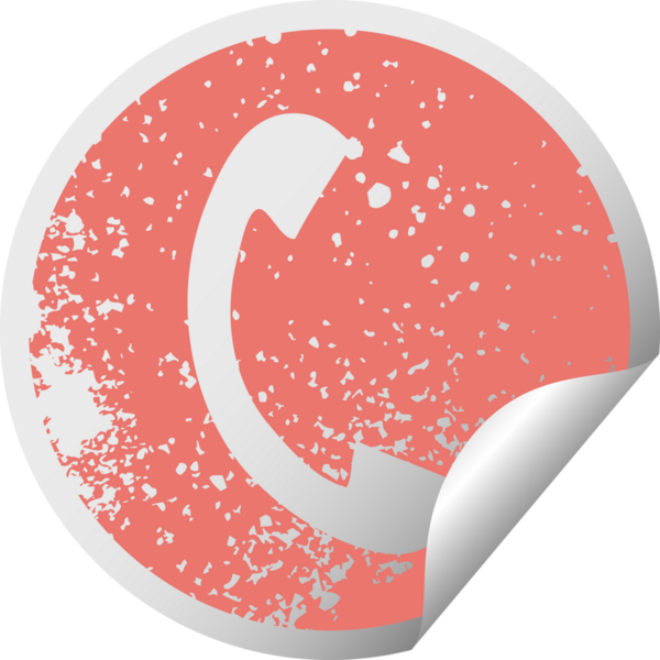 Bir insan tarafından çizilen telefon ahizesinin çizilmiş dairesel kabuk soyma etiketi.