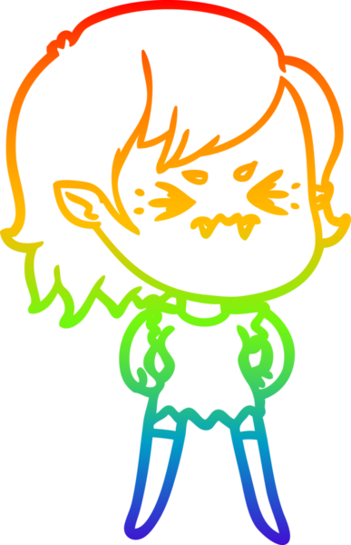 Gökkuşağı gradyan çizgi çizimi Bir insan tarafından çizilmiş rahatsız bir vampir kız çizgi filmi