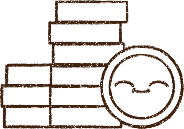 Bir insan tarafından çizilmiş bozuk para yığını Kömür Çizimi