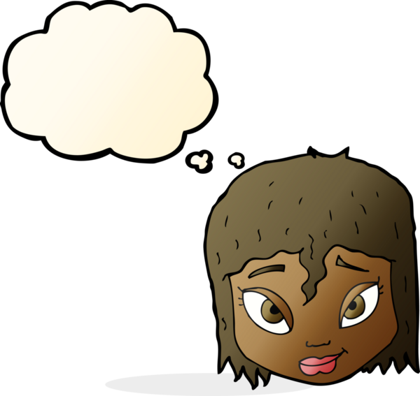 Bir insan tarafından çizilmiş düşünce baloncuklu kadın yüzü.