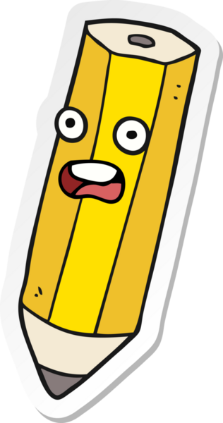 Bir insan tarafından çizilmiş mutlu bir karikatür kalemi çıkartması.