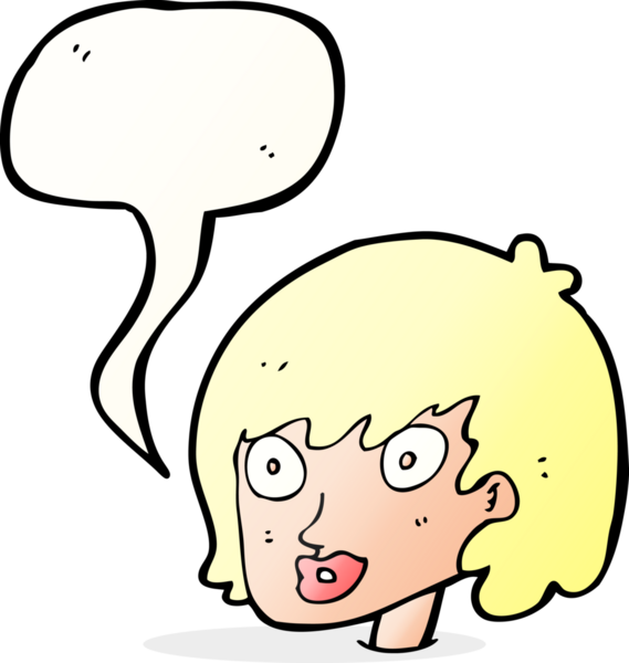 Bir insan tarafından çizilmiş konuşma balonlu mutlu kadın yüzü.