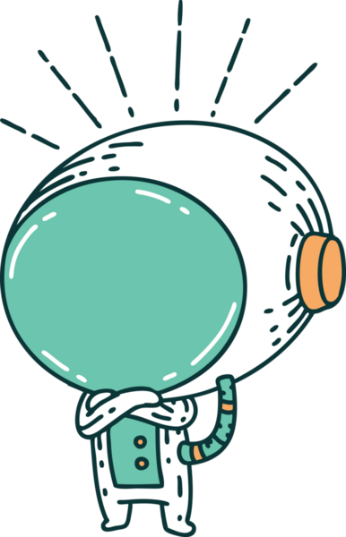 Bir insan tarafından çizilmiş geleneksel dövme stili astronotun çizimi