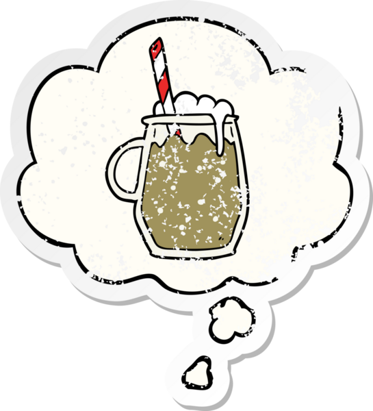 Düşünce baloncuklu çizgi film kök birası bir insan tarafından çizilmiş yıpranmış bir çıkartma.