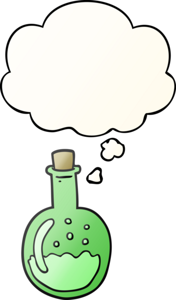 Düşünce baloncuğu olan karikatür iksiri bir insan tarafından çizilmiş.