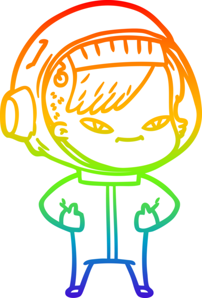 Gökkuşağı gradyan çizgi çizimi bir insan tarafından çizilmiş astronot bir kadın.