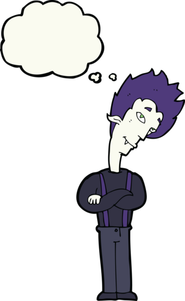 Bir insan tarafından çizilmiş düşünce baloncuğu olan bir vampir.