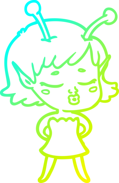 Bir insan tarafından çizilmiş, soğuk gradyan bir uzaylı kız çizgi filmi