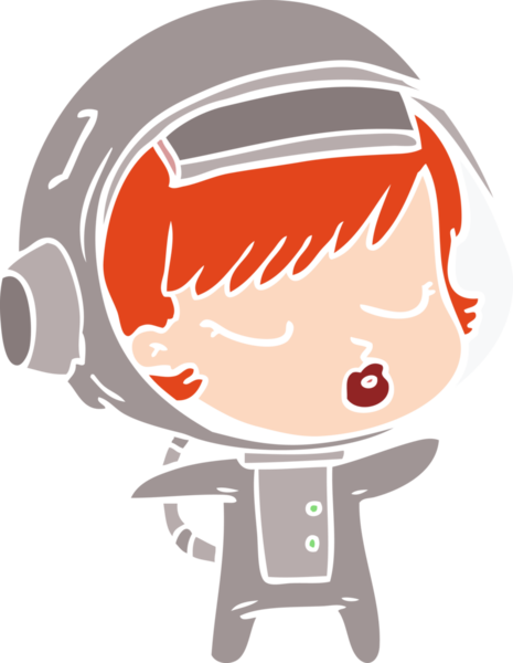 Düz renkli çizgi film. Bir insan tarafından çizilmiş güzel astronot kız.