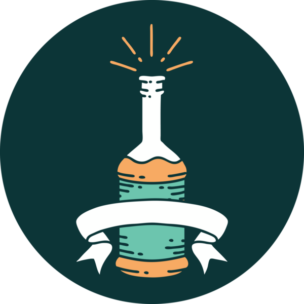 Bir insan tarafından çizilmiş dövme tarzı bira şişesinin simgesi.