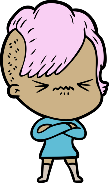 Çizgi film, bir insan tarafından çizilmiş sinirli hippi kız.