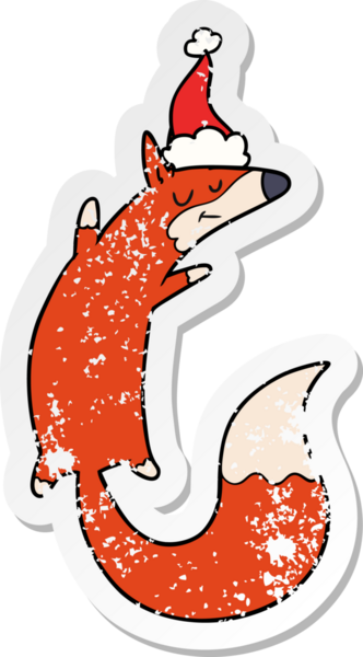 Bir insan tarafından çizilmiş Noel Baba şapkası giymiş zıplayan bir tilkinin el yazısı.