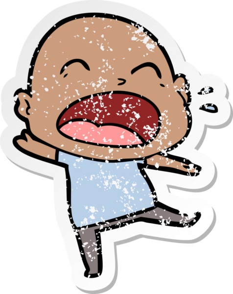 Bir insan tarafından çizilmiş kel bir adam diye bağıran bir çizgi film çıkartması.