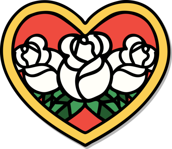 Geleneksel kalp stili dövme çıkartması ve bir insan tarafından çizilmiş çiçekler.