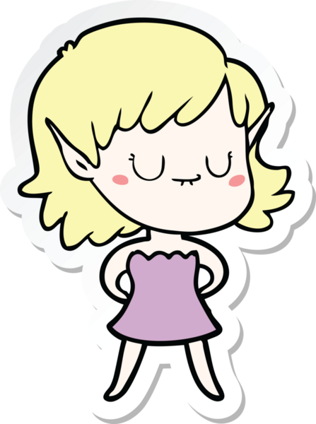 Bir insan tarafından çizilmiş mutlu bir elf kızının çıkartması.