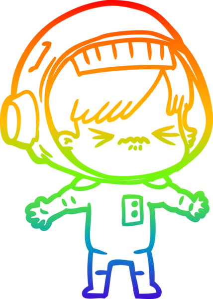 Gökkuşağı gradyan çizgisi kızgın bir uzay kızının çizimi bir insan tarafından çizilmiş