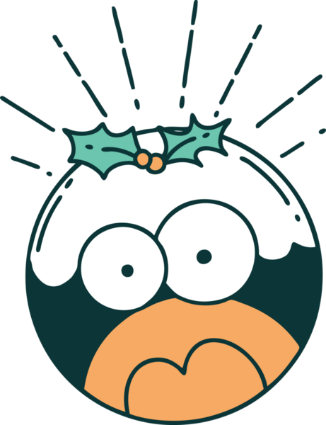 Geleneksel dövme stili bir insan tarafından çizilmiş Noel pudingi.