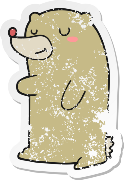 Bir insan tarafından çizilmiş şirin bir ayının sıkıntılı çıkartması.