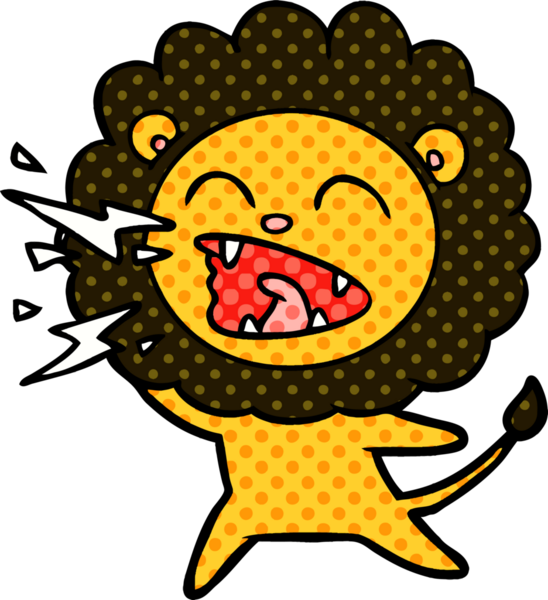 Bir insan tarafından çizilmiş kükreyen aslan çizgi filmi.