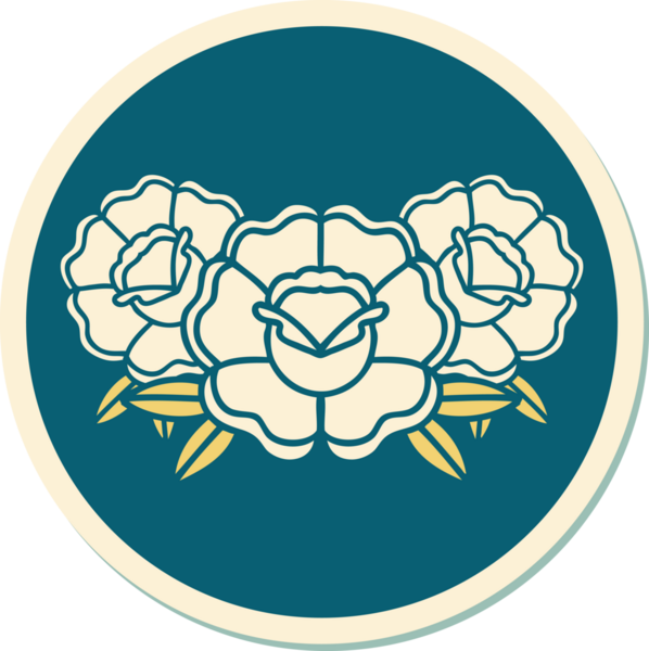 Bir insan tarafından çizilmiş bir buket çiçeğin geleneksel stiliyle dövme çıkartması.