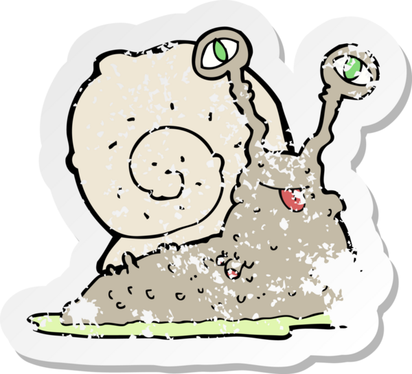 Bir insan tarafından çizilmiş iğrenç bir sümüklü böceğin retro depresif çıkartması.