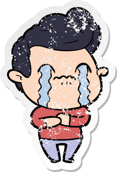 Bir insan tarafından çizilmiş ağlayan bir karikatürcünün sıkıntılı çıkartması.