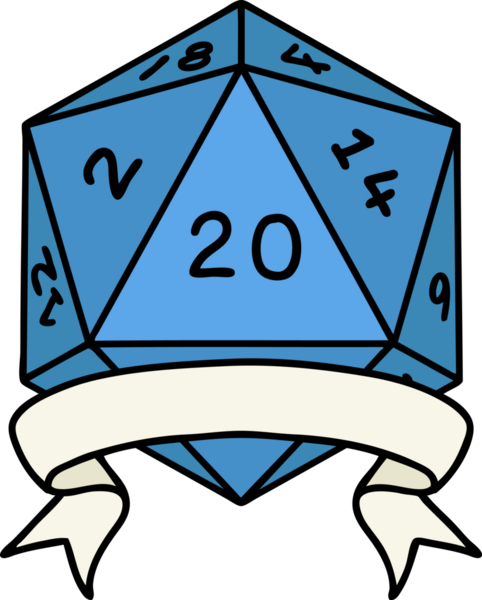 Retro Dövme Biçimi Doğal 20 kritik vuruş D20 zar bir insan tarafından çizildi