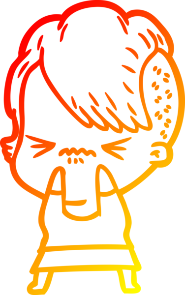 Bir insan tarafından çizilmiş, kızgın bir hipster kızın çizgi çizimi.